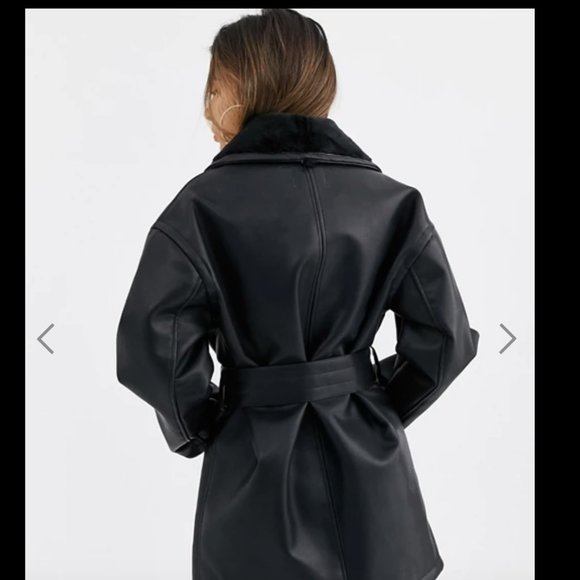 ASOS DESIGN luxe leather look wrap over jacket - Picture 2 of 3
